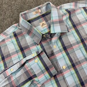 Peter Millar Button Down Shirt XL Blue Plaid Long Sleeve Excellent Mens